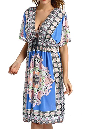 CHERRY CAT Saída de praia feminina casual, vestido de praia solto, Azul, tamanho �nico