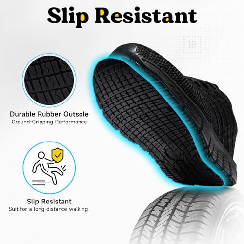 Non Slip Work Shoes for Women Slip On Sneakers Water Resistant Shoe Slip Resistant Food Service Zapatos Antideslizantes para Mujer, Black US 5-113