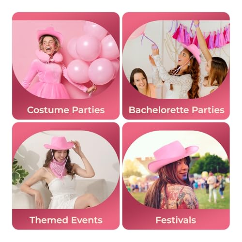 Ibasics Pink Cowgirl Hat With Bandana - Pink Cowboy Hat For Women And Teen Girls - Fun Novelty Cow Girl Hat thumb #6