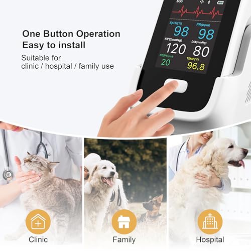 Image of 6 Parameters Veterinary Vital Signs Monitor,Bluetooth Veterinary Pulse Oximeter for Dogs, Rechargeable Blood Pressure Monitor for Pets,Oxygen Spo2 Monitoring Tools for Family Clinic Use
