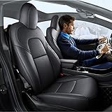 Wekar 【Upgraded】 CW-001 Tesla Model 3 Seat Covers 2023 2022 2021 2020 2019 2018 2017, Custom 5 Seats Tesla Model 3 Accessories, Faux Leather Car Seat Cover, All Weather Compatible, Black