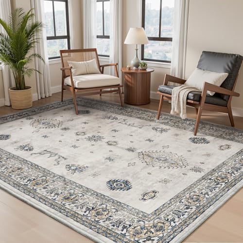 AMOAMI-Vintage Area Rug 3x5 Grey Rugs for Living Room-Soft Washable Rug Non Slip Entryway Rug Indoor Vintage Throw Accent for Bedroom Laundry Room Dining Bathroom Bedside