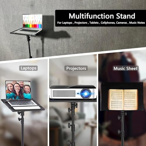 Image of 6FT Heavy Duty Projector Tripod Stand with Wheels, Adjustable Laptop Floor Stand with Tray, Rolling Projector Stand for Laptop, Projector, Tablet, DJ Equipment, Online Meetings, Live Streaming (6ft Wheel Projector with Bag)