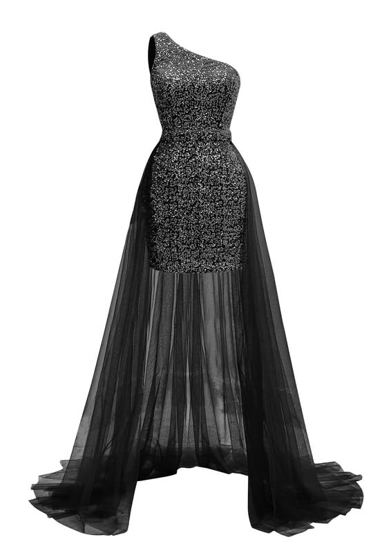 Fokissy 2 Piece Homecoming Dresses 2025 Sequin Prom Dresses Sparkly One Shoulder