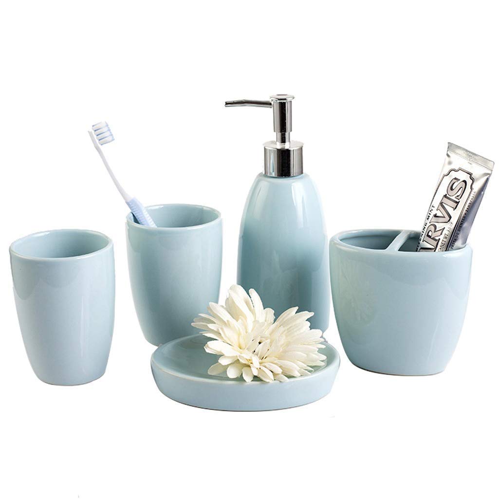 5-częściowy zestaw ceramicznych akcesoriów łazienkowych w tym dozownik mydła balsam uchwyt na szczoteczkę do zębów kubek do płukania ust x2 pudełko na mydło (kolor: A) (A) (A)