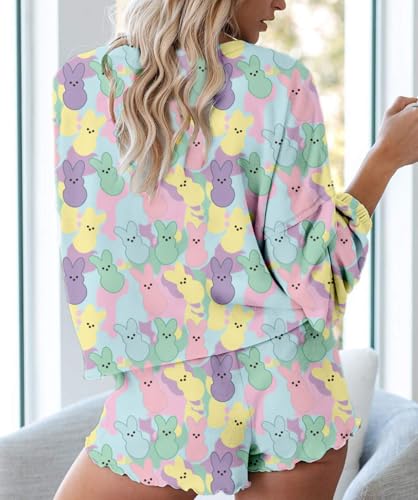 Image of Roshop Halloween Pajama Women's Pumpkin Matching Top & Shorts Loungewear Set