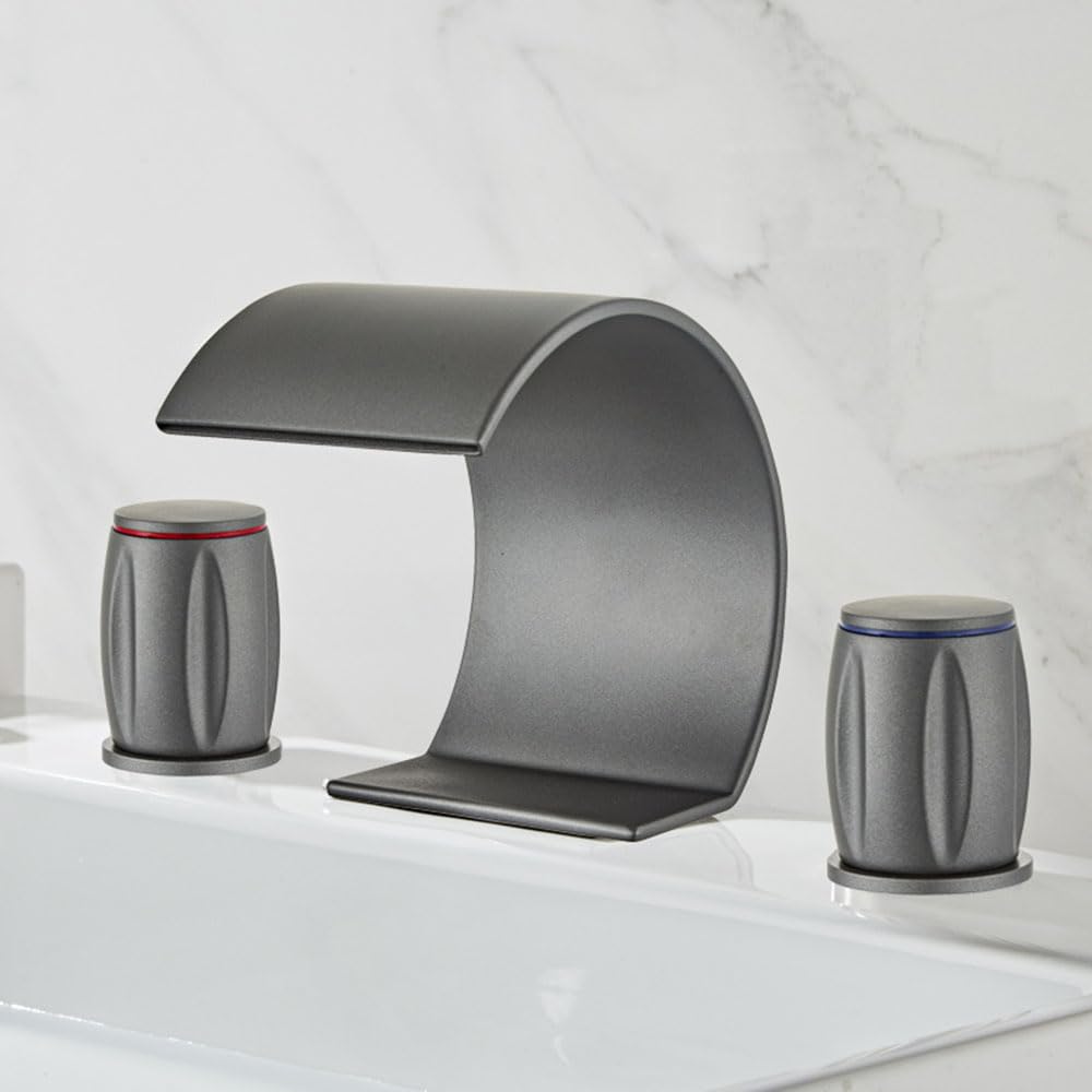 Mitigeur lavabo 3 trous cascade en laiton gris chic pour salle de bain