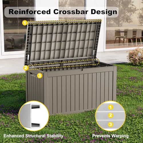 Image of 280 Gallon Waterproof Outdoor Storage Box, UV Resistant Resin Deck Box with Hydraulic Rod for Stable Support, Ideal for Patio, Garden and Pool, Grey