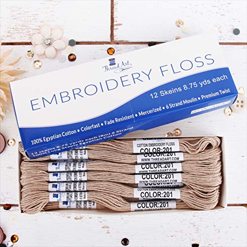 Image of 12 Skeins ThreadArt Cotton Embroidery Floss, Beige | Long fiber cotton embroidery floss for cross stitch, hand embroidery and bracelets. Six-strand floss separates easily.