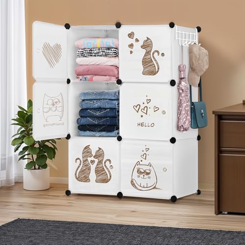 Image of ABOUT SPACE Professional Collapsible Wardrobe - DIY 6 Cube Plastic Almirah for Clothes with Side Hanger, Door Magnet & Hamer- Durable, Foldable Wardrobe for Storage |Non-slip Storage Organizer - White