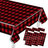 6 Pack Buffalo Plaid Lumberjack Tablecloth 54 x108 Premium Plastic Gingham Table Cloth 8 FT...