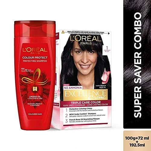 Image of L'Oreal Paris Excellence Hair Color, Shade 3 Darkest Brown, (100g+72 ml) with Color Protect Shampoo, 192.5ml