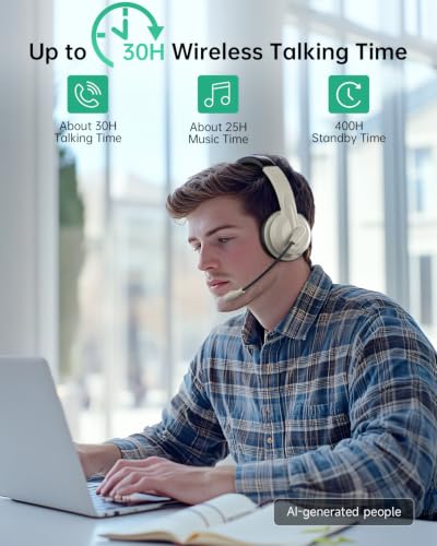 Image of AOC Wireless Headset with Mic for Work, AI Noise Cancelling, Bluetooth | AI Noise Cancelling Mic, Bluetooth 5.3, USB-A /C Dongle Included, Mic Mute, Compatible with PC, Laptop & iPhone
