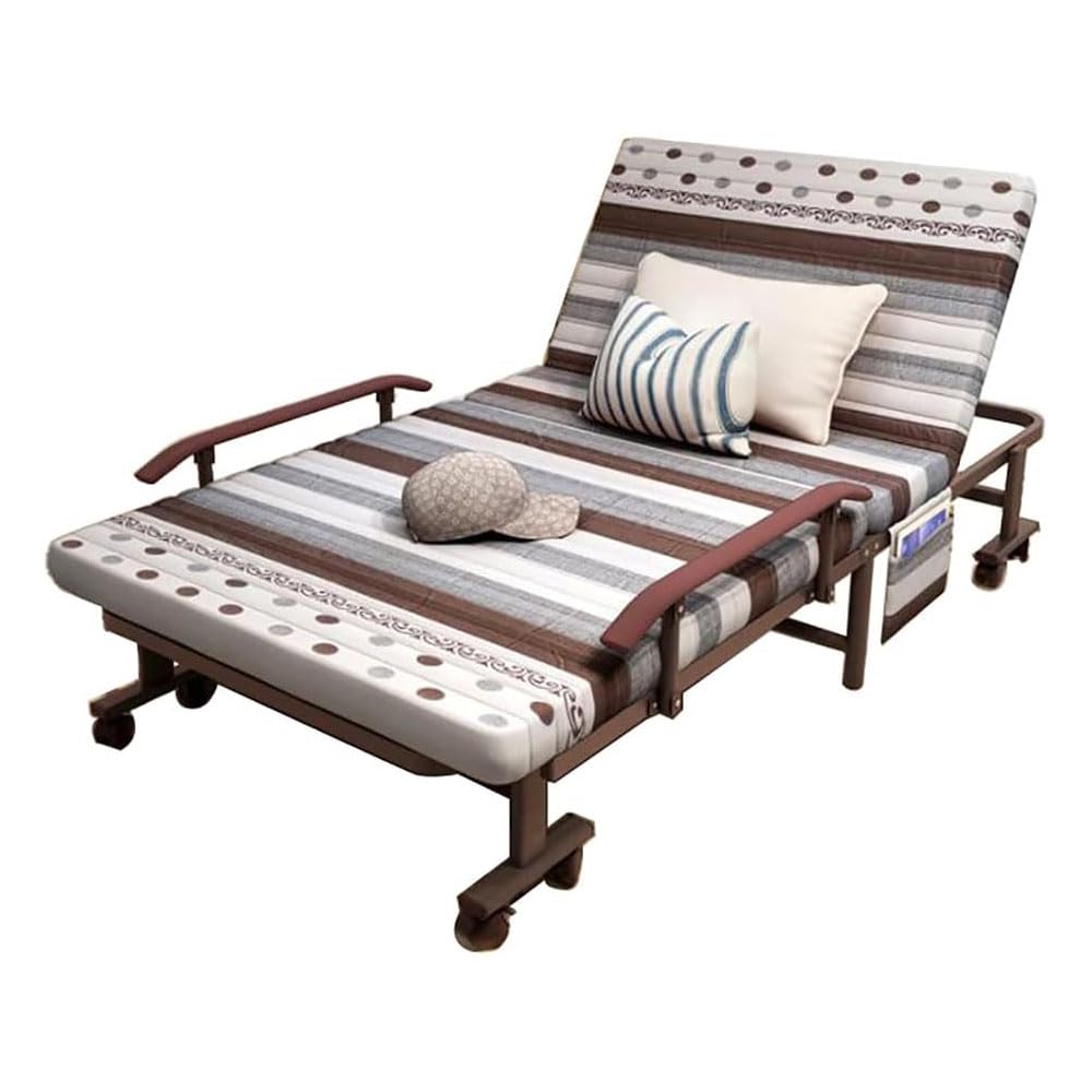 MUMOO BEARFolding Bed, 190 * 80cm Foldable Single Bed with Foam Mattress and Wheels for Napping and Guest Bed, Portable Rollaway Bed for Home Office, Metal Frame Adjustable Back (Multi-B)