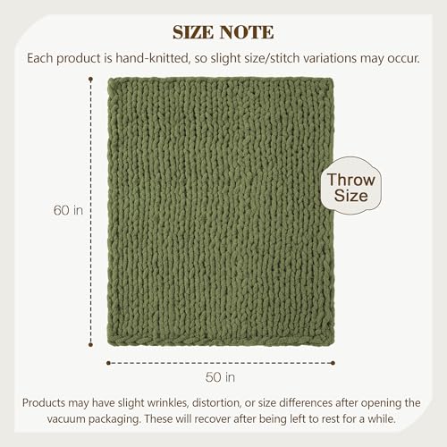 Carriediosa Chunky Knit Throw Blanket 50 x 60, 100% Hecho a Mano, Verde Oliva miniatura 3