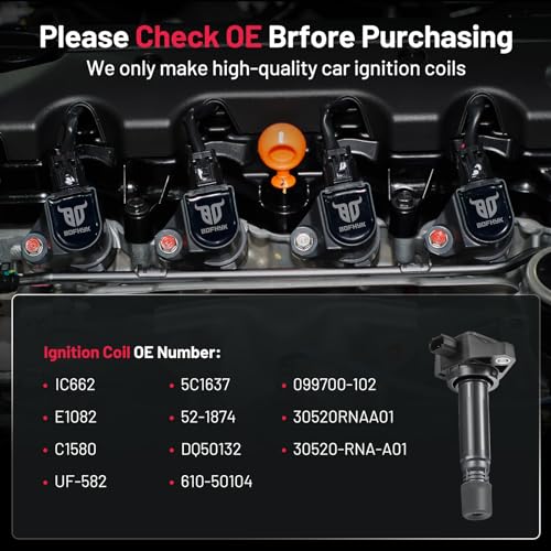 Image of BDFHYK Ignition Coil Pack UF582 Compatible with 2006-2011 Honda Civic l4 1.8L Coil for Honda Oem Coil Packs Civic Ignition Coil C1580 5C1637 E1082 52-1874 IC662 30520-RNA-A01 30520RNAA01 Set of 4