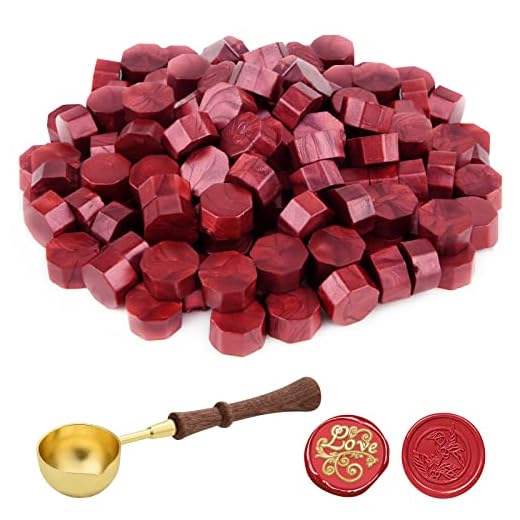 ASTARON 100 cuentas de cera para sellar sellos de cera, kit de sello de cera octágono con 1 cuchara para derretir cera para invitaciones, tarjetas, sobres, paquetes de vino, envoltorios de regalo