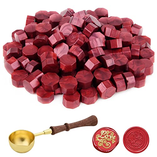 ASTARON 100 Perles de Cire à Cacheter pour Sceau Octogonal avec Cuillère à Fondre pour Invitations, Enveloppes, Emballages de Vin, Emballage Cadeau