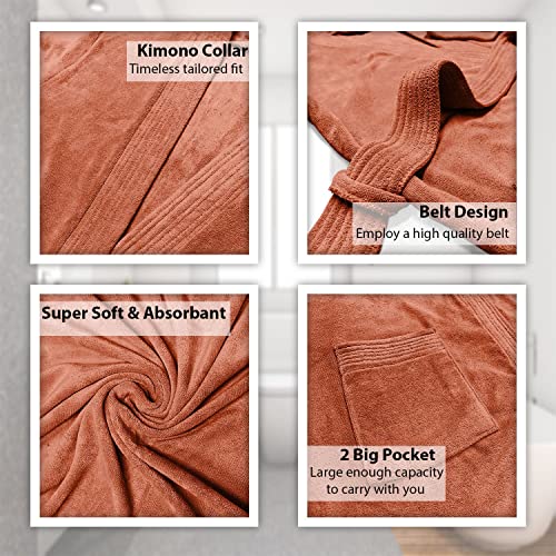 Image of Sassoon Venir Microfiber Bathrobe With Slippers for Men & Women, Unisex Luxury Bathrobe Towel, Spa Robe Combed (Pack of 1) - Rust Color
