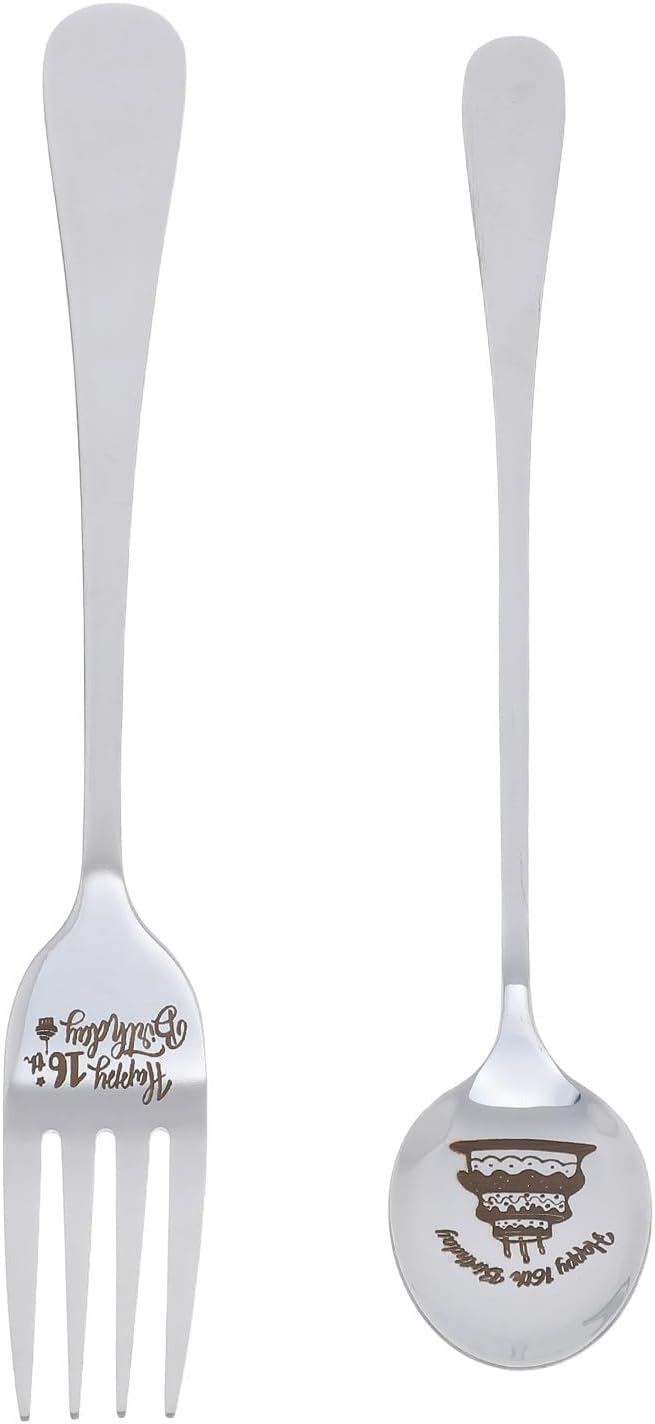 Engraved Spoon and Fork Set for 16th Birthday Celebration
