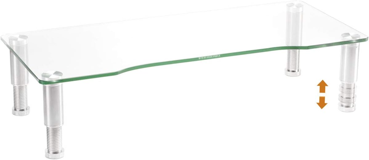 Glass Computer Monitor Riser with Height Adjustable Multi Media Desktop Stand for Flat Screen LCD LED TV, Laptop/Notebook/Xbox One (HD01T-001)