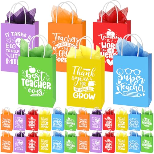 Skyygemm 60 Pack Teacher Appreciation Gift Bags with Tissue Paper Thank You Teacher Paper Gift Bags with Handle for Classroom School End of Year Christmas Party Favors(Black Color)