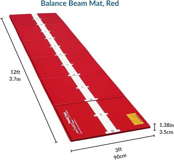 Tumbl Trak Gymnastics Balance Beam Mat, Numbered Line for Gymnast Beam Practice, Hopscotch Fun on Reverse, 3'x12'x1.38