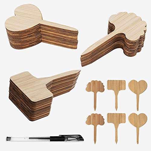 SHILIPAIJC Lot de 30 plaques de plantation avec stylo, en bois à écrire - Résistant aux intempéries - Pour parterre de jardin, fleurs, plantes Cover