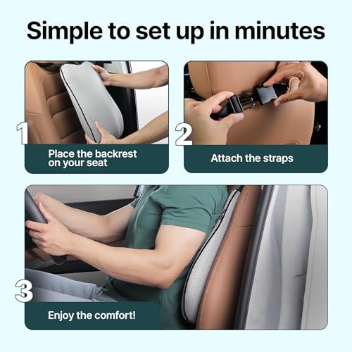 Image of Frido Car Backrest Cushion for Lumbar Support & Back Pain Relief While Driving | Orthopedic Car Seat Cushion for Comfortable Long Rides | Complete Spine Alignment | Extra Leg-Room Design | Grey