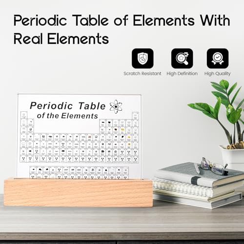 Image of Dissyou Periodic Table with 83 Real Elements,Acrylic Periodic Table Chemical Elements with Wooden Stand,Gift for Students Science Lovers Kids