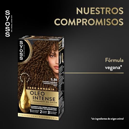 Miniatura 6 de Syoss Oleo Intense Tono 5.86 Castaño Caramelo, Tinte para Pelo Mujer, Coloración Permanente sin Amoníaco, Cobertura Profesional de Canas con Resultados de Peluquería
