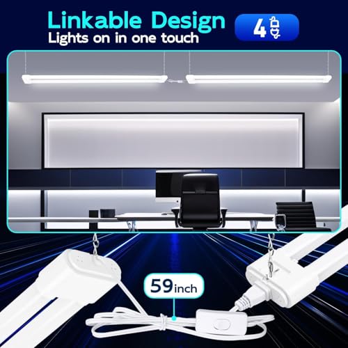 Image of hykolity LED Shop Light 4FT 44W (300W Equivalent), 4600LM 5000K Daylight | Hanging or Surface Mount,Plug-in Utility Linkable Shop Light for Garage,Workshop,Warehouse,Energy Efficient,White,4 Pack
