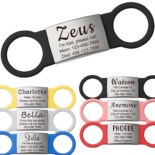 Anavia Slide On Silent Pet Id Tags, S/M/L/Xl Personalized Multi-Color Silicone Band Cat Dog Name Tags, Customized Engraved Stainless Steel, Chew-Proof Quiet Dog Collar Tags (Small, Black) #TOP19