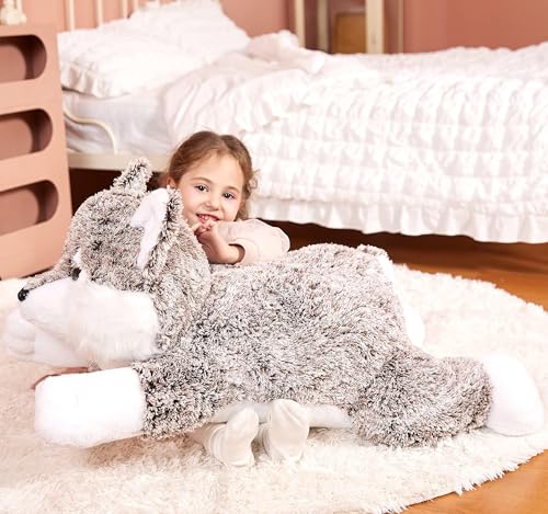 IKASA Groß Wolf Kuscheltier Riesen Stofftier,78cm Gross Plüschtier Riesige Plüsch Spielzeug Jumbo Weich Stofftierer,Geschenk für Kinder