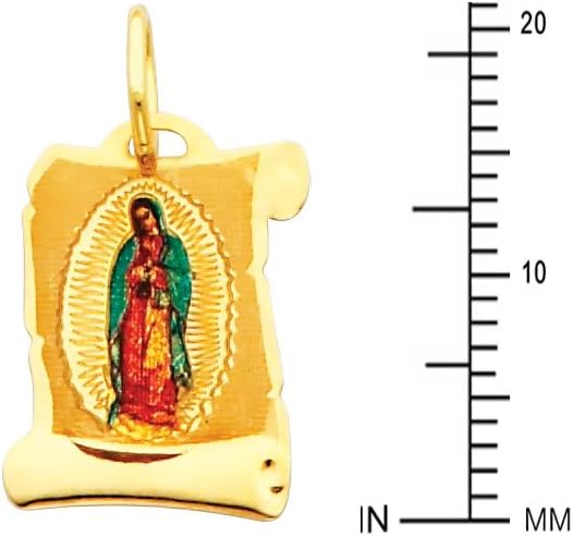 14k Yellow Gold Religious Our Lady of Guadalupe Enamel Picture Charm Pendant