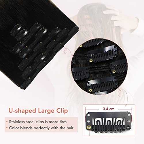 Clip In Hair Extensions Human Hair Ombre Hair Natural Black Fading to Medium Brown Brazilian Hair 120g 7pcs Per Set Remy Hair Full Head Silky Straight Human Hair Clip In Extensions(14 Inch #1BT4)