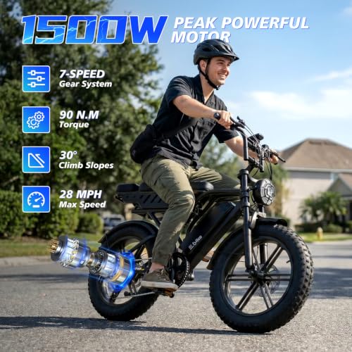 Image of TST Electric Bike for Adults, 1500W Peak Motor 60 Miles Fat Tire Ebike with 48V 15Ah Removable Battery 20 inch Fat Tire Electric Bike, Dual Suspension，7 Speeds