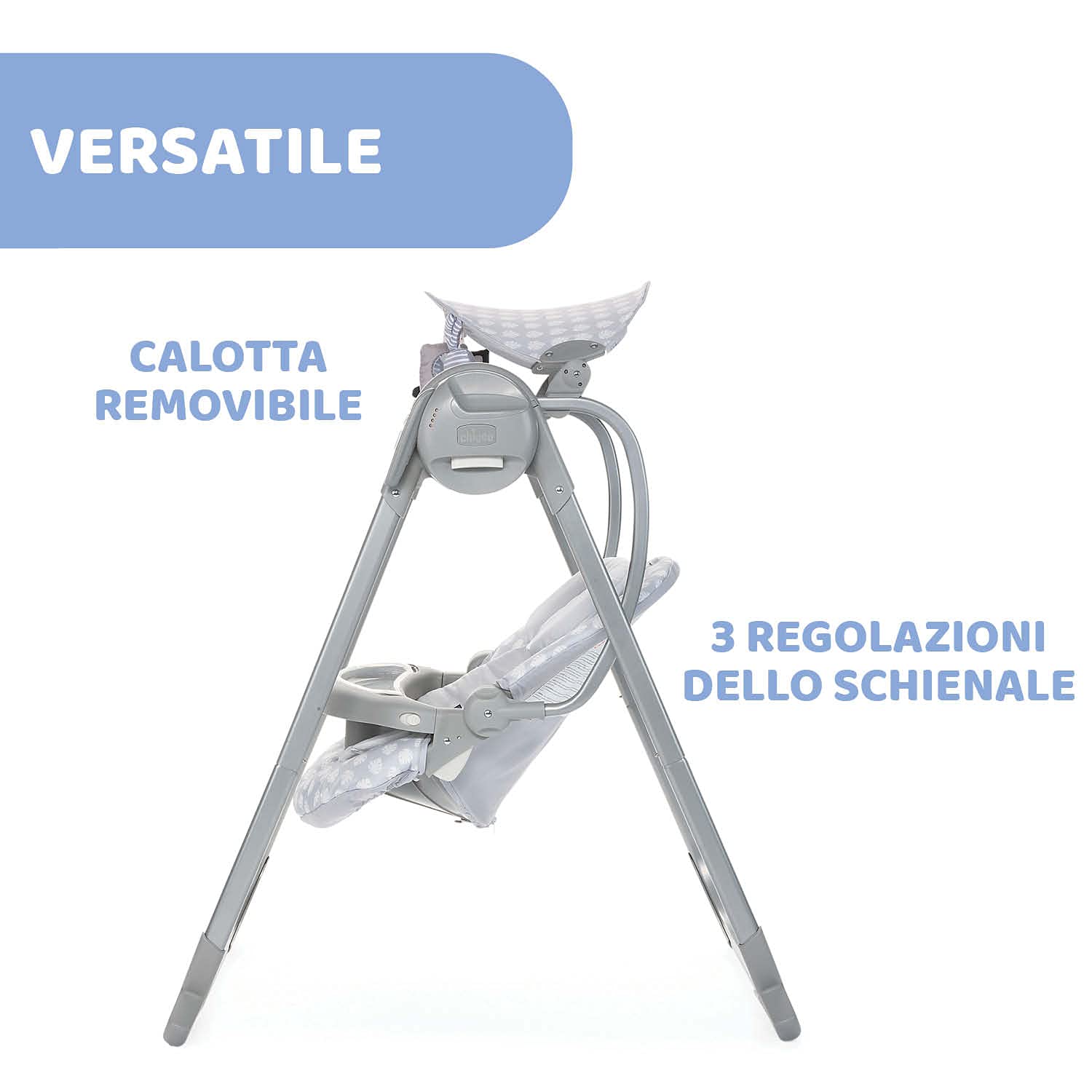Chicco Polly Swing Up Altalena Elettrica Neonato da 0 Mesi a 9 Kg, Sdraietta Regolabile e Dondolo Automatico, con Vibrazione, Giochi Pendenti, Musiche e Telecomando, Chiusura Compatta, Leaf, Grigio