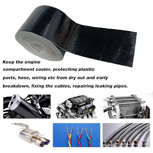Image of Xinhan (Gold,Silver,Black) Aluminum Foil Heat Shielding Tape High Temperature Heat Reflective Adhesive Backed Tape Compatible with Car Intake Pipe Engine Bay Hoses Wires Etc (Black, 2in x 15ft)