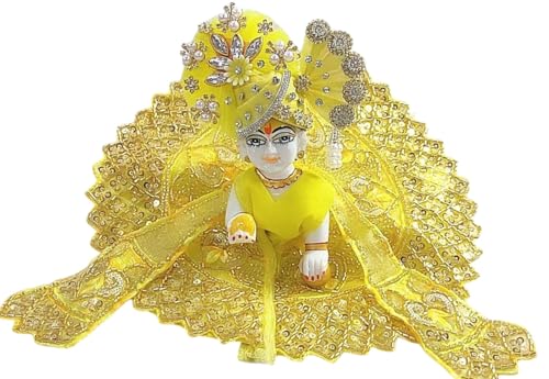 Image of Laddu Gopal Heavy Poshak with Pagdi, Patka and Choli (Size 2) l Ladoo Gopal Dress l Bal Gopal l Kanha Ji Thakur Ji Dress(Yellow)