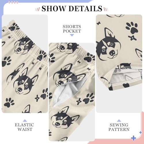 Husky Dog with Footprint Pajamas Bottoms with Pockets Comfy Pjs Sleepwear Elastic Waistband Pajamas Pants Lounge Pants for 6-14 Years4