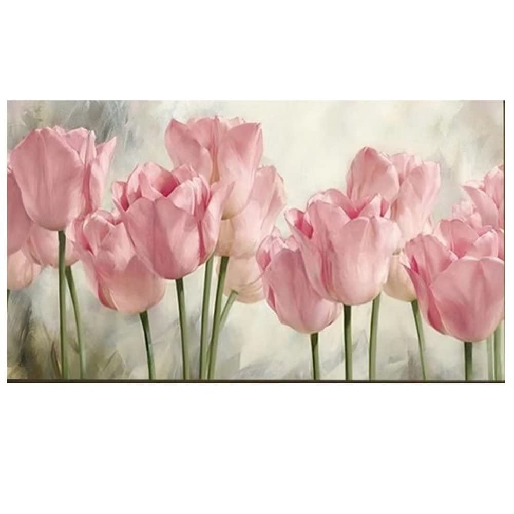 DIY Kit de Pintura Diamante,tulipanes rosas 5D Bricolaje Diamond Painting Kit Completo Square Diamantes Bordado Punto de Cruz Pintura de Diamantes para Adultos Decoración Pared Hogar 50x130cm E90
