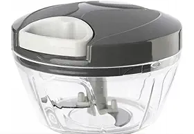 Mini Processador Triturador Batedor Alimentos Alho Cebola Manual a Corda Com 2 Lãminas Inox 180 ml Preto