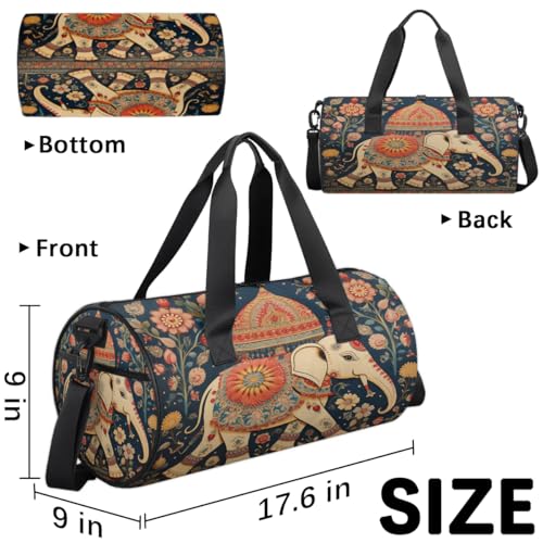 Boho Animal Elephant Travel Gym Bag Waterproof Sport Dance Bag for Women Men Portable Gymnastics Duffel Bags Canvas Tote Carry on Handbag for Workout Overnight Weekender3