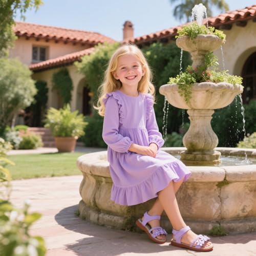 Image of Kolan Toddler Girl Sandals Open Toe Flat Princess Dress Shoes Little Kids
