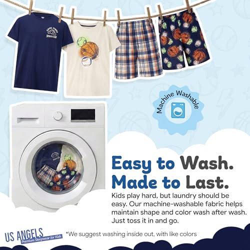 Image of US Angels Pajamas Set for Boys, 4-Piece Set, Short Sleeve Shirt with Pajama Shorts