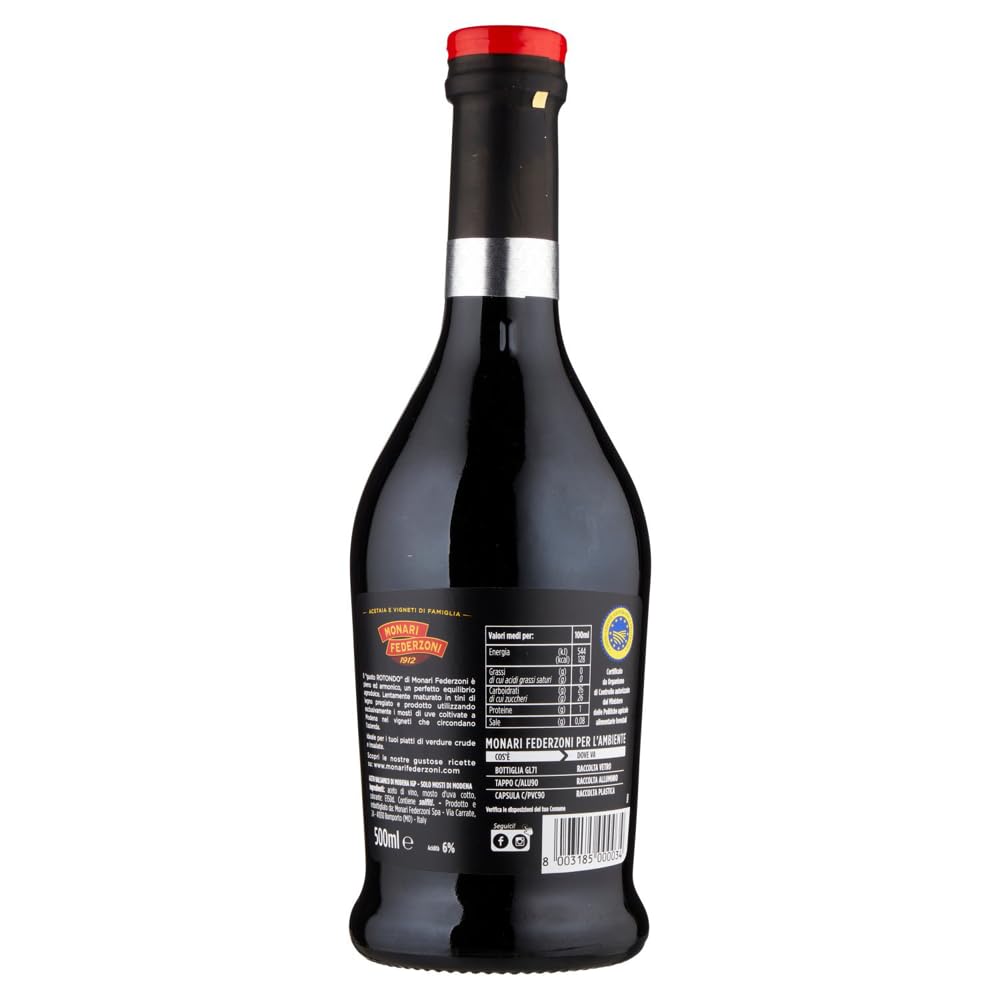 Monari Federzoni Aceto Balsamico di Modena I.G.P.Gusto Rotondo, vinaigre balsamique de Modène I.G.P.P, bouteille en verre de 500 ml + 1 sachet de talc Felce Azzurra gratuit, sachet de 100 g