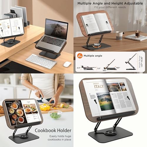 Image of Sunchhaya New Book Stand for Reading, Writing, Painting and Used As Laptop Stand for Desk, 360 Degree Rotatable Multi-Functioal Book Reading Stand Adjustable Height-Angle (R51 Brown)