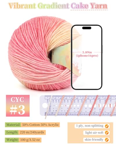 Image of Coopay Yarn for Crocheting Knitting, Gradient Cake Yarns, 2 x 3.53oz - 240yds - 50% Cotton 50% Acrylic Ombre Yarns, Crochet Yarn for Blankets, Shawls, Scarves (109 Flower Season)