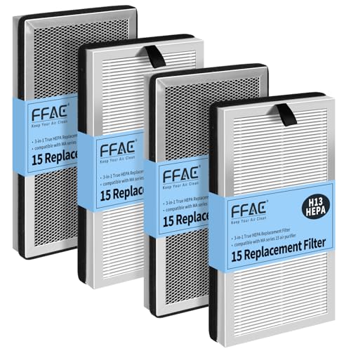 FFAC MA15 Replacement Filter Compatible with MA-15 Air Purifier, 3-in-1 Filtration System of MA15 Filters, H13 True HEPA and Activated Carbon Filter, 4 Pack